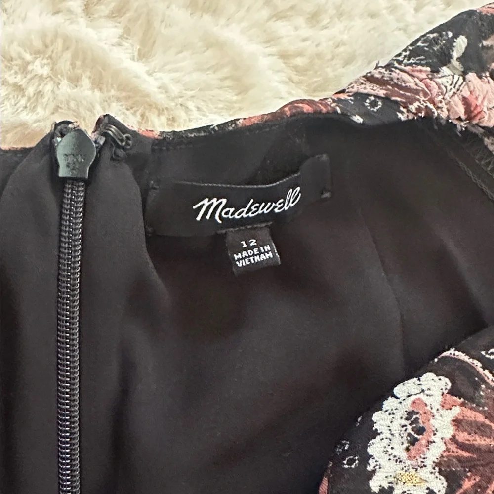Madewell Black Floral Puff-Sleeve Dress with Pink, Maroon and Cream Blooms, 12 - Picture 8 of 16